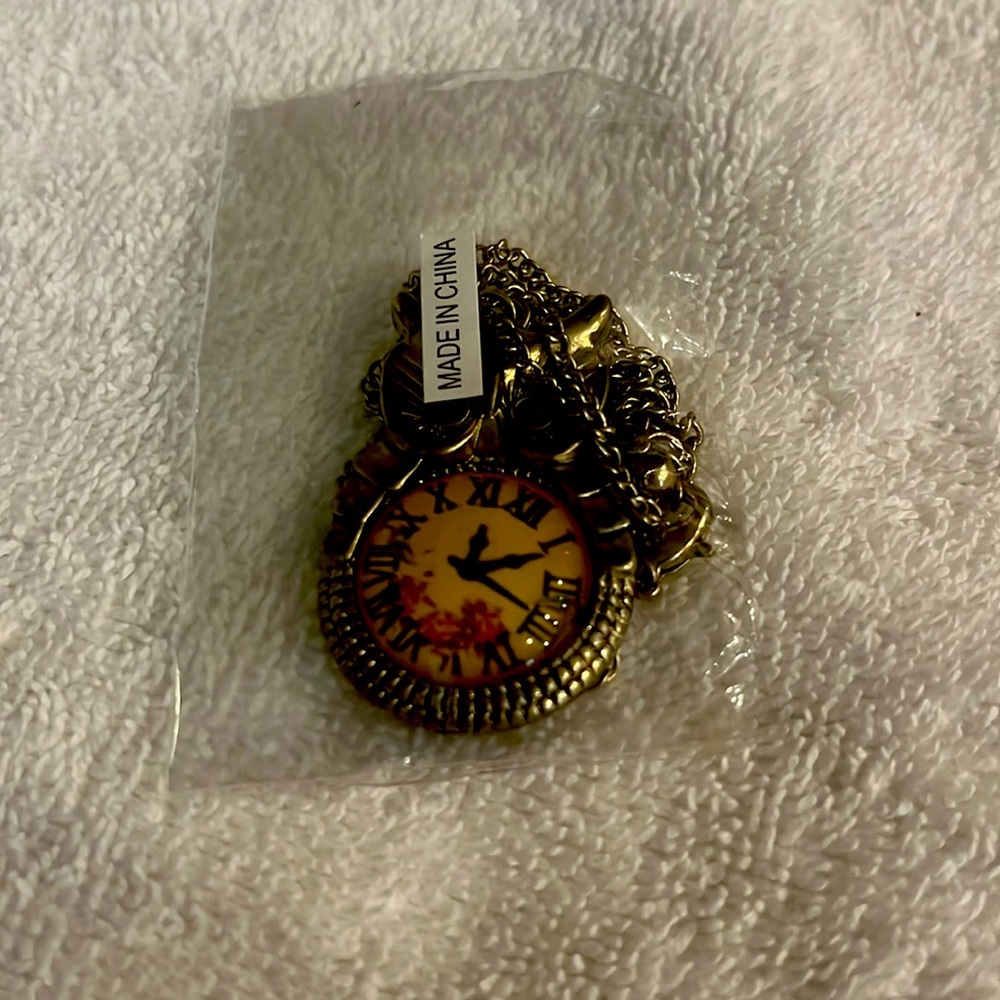 Golden owl clock necklace